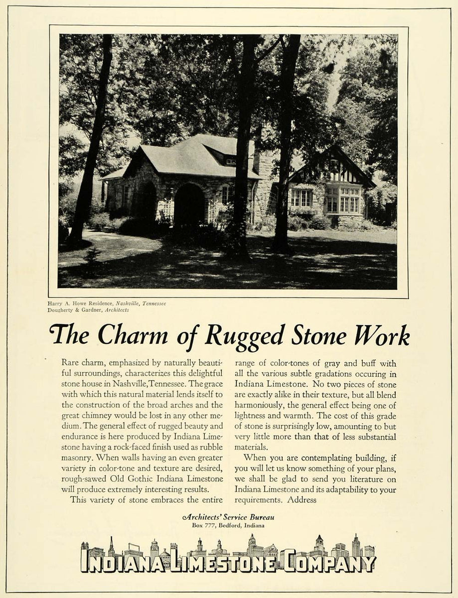 1926 Ad Indiana Limestone Co Harry A Howe Home Nashville Tennessee Dou ...