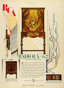 1929 Ad Radiola 62 Radio Corporation America Speaker 60 RCA General Electric HB2