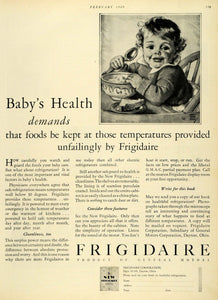 1929 Ad Frigidaire Dayton Ohio Baby Kitchen Appliance Household Child Health HB2