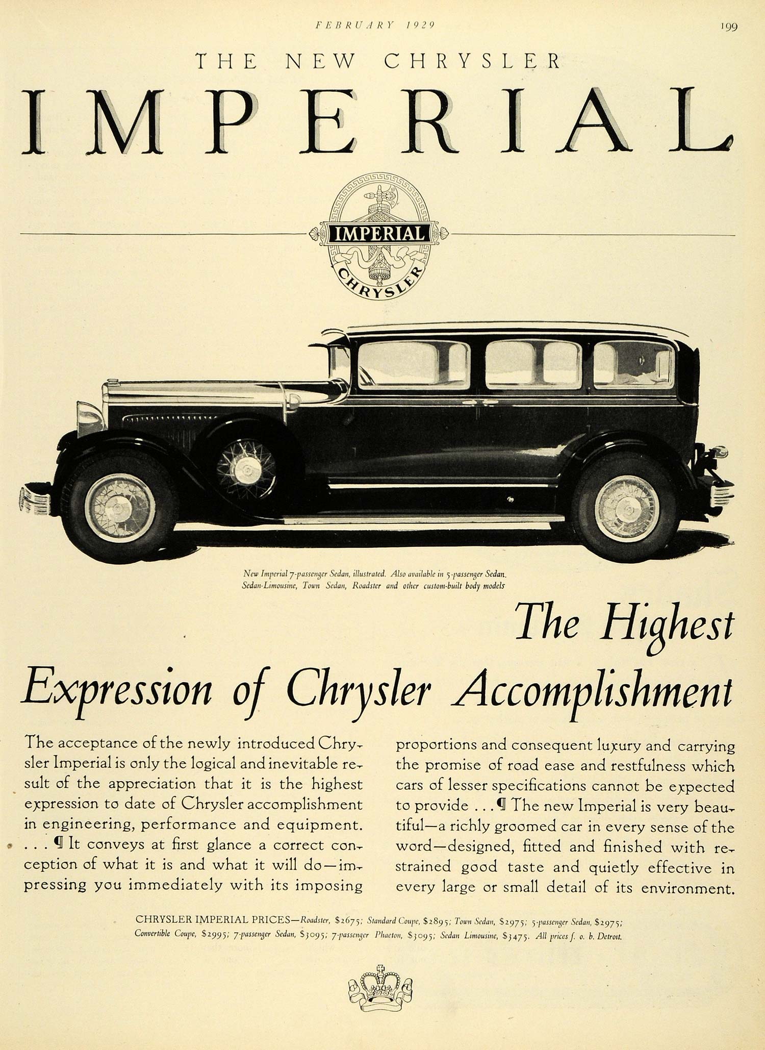 1929 Ad Imperial Chrysler Automobile Roadster Vehicle Sedan Transportation HB2