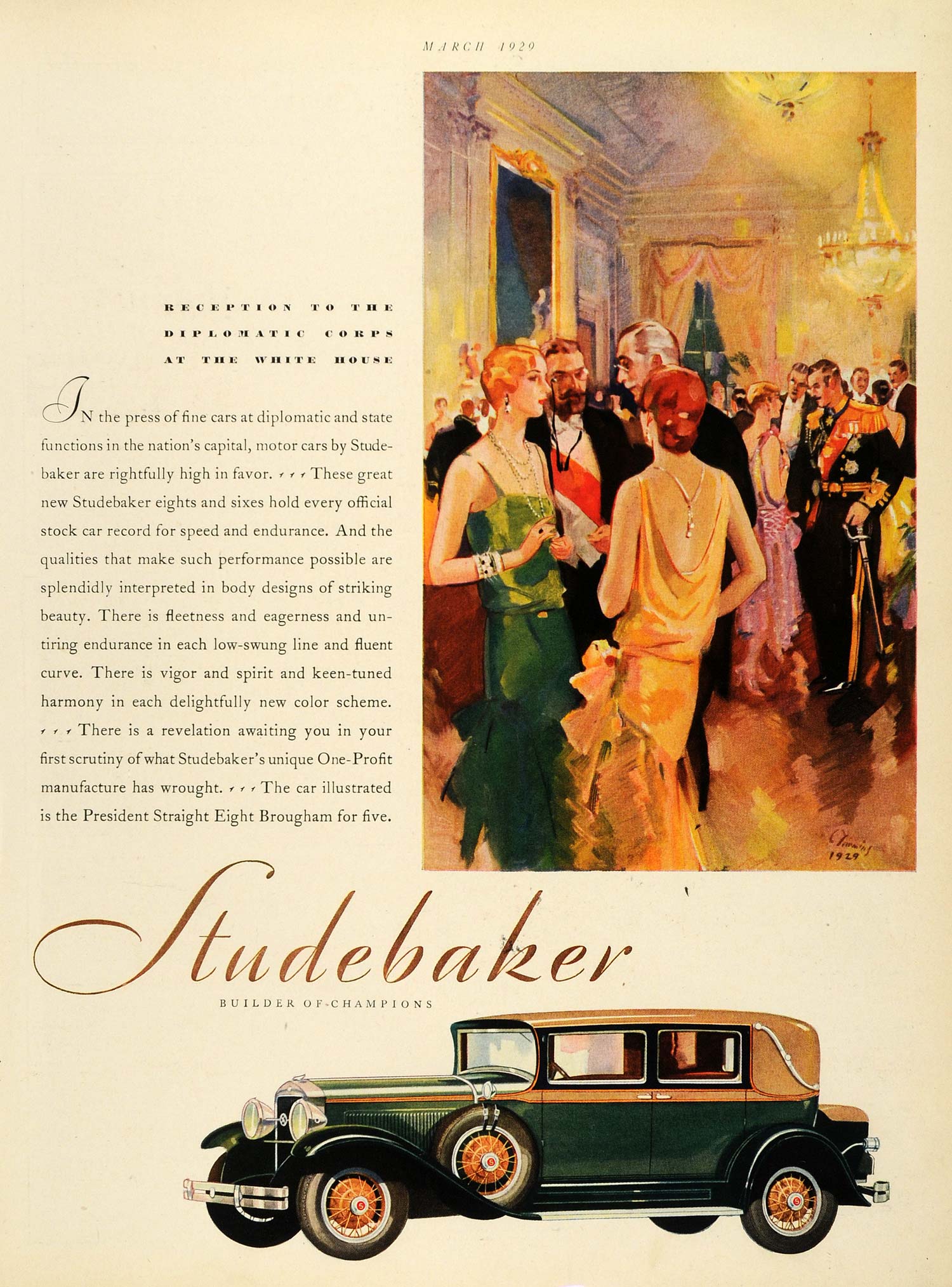 1929 Ad Studebaker Automobile Social Event Wealthy Brougham Car Vehicle HB2