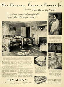 1929 Ad Muriel Vanderbilt Frederic Church Simmons Mattress Bedroom Lord HB2