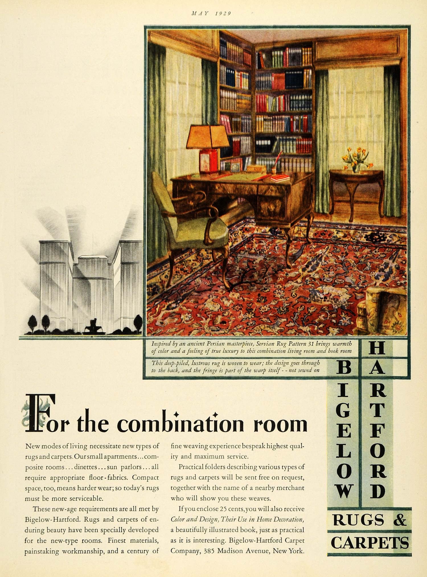 1929 Ad Bigelow Hartford Rugs Carpets Persian Household Decor Servian HB2 - Period Paper
