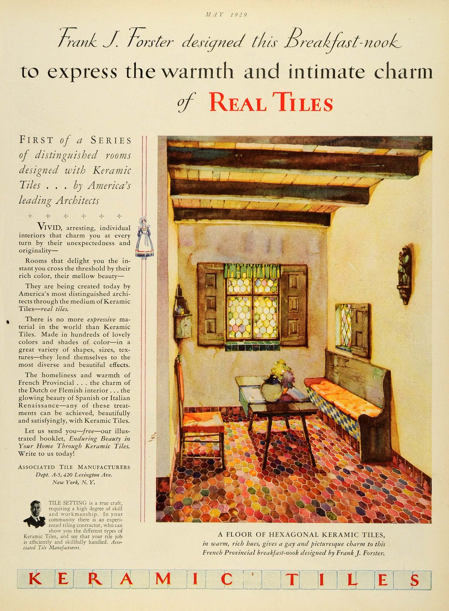 1929 Ad Keramic Tiles Flooring Home Decor Frank Forster New York Breakfast HB2 - Period Paper
