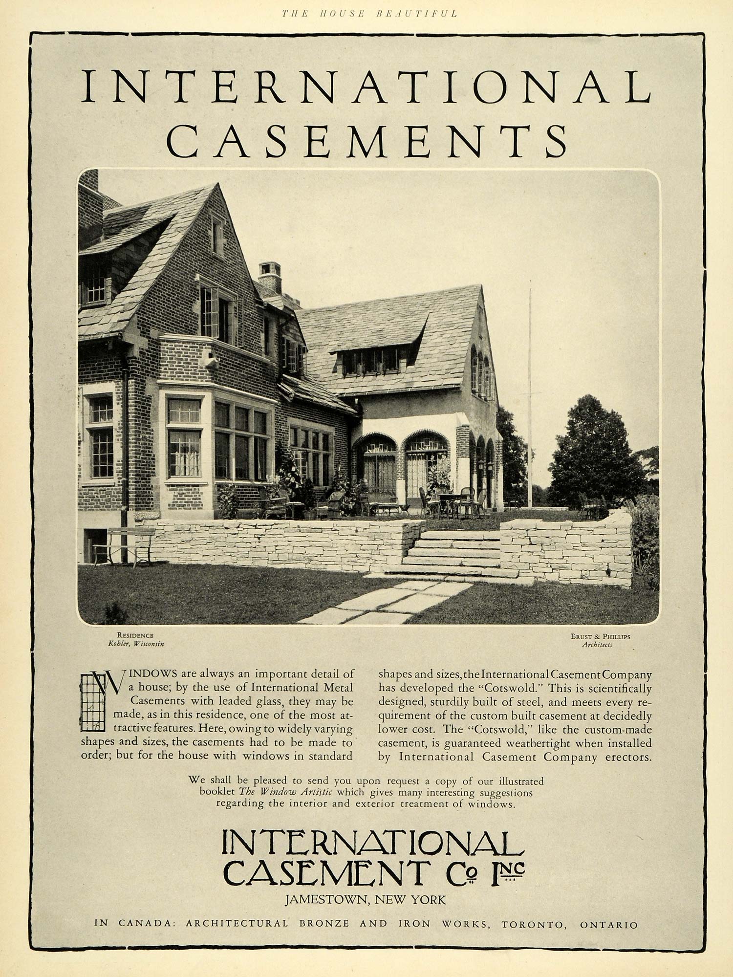 1927 Ad International Casement Kohler Wisconsin Erust Phillips Jamestown HB2