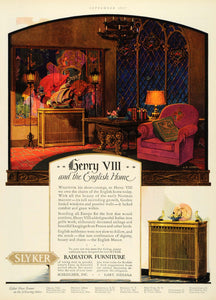 1927 Ad Radiator Furniture Henry VIII Living Room Carroll Schleicher Gary HB2