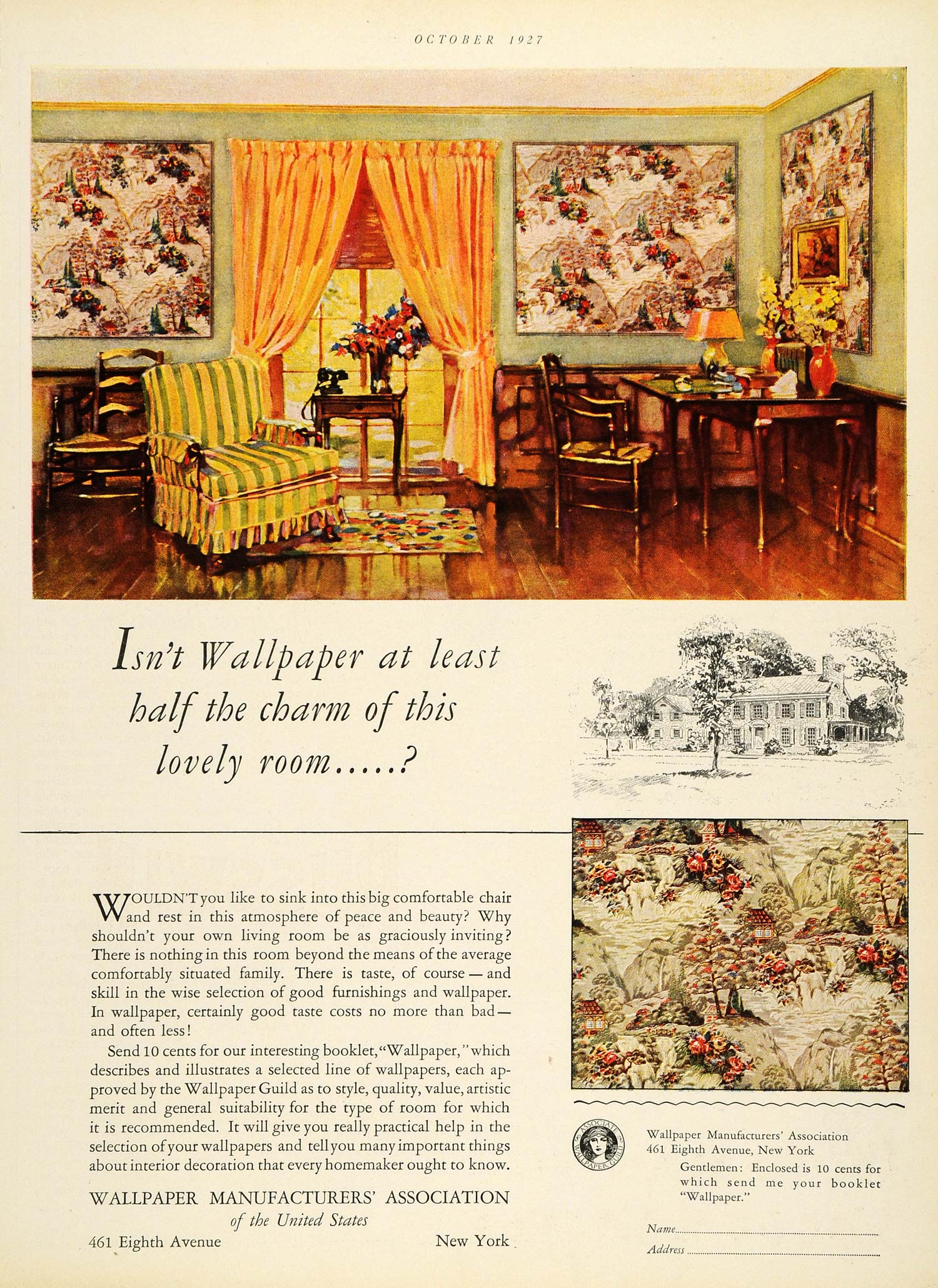 1927 Ad Wallpaper Manufacturers Association Home Decor Furniture Living Room HB2