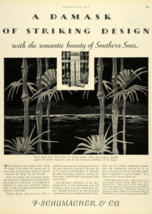 1927 Ad F Schumacher Southern Seas Palm Trees Home Decor Decoration Drapery HB2