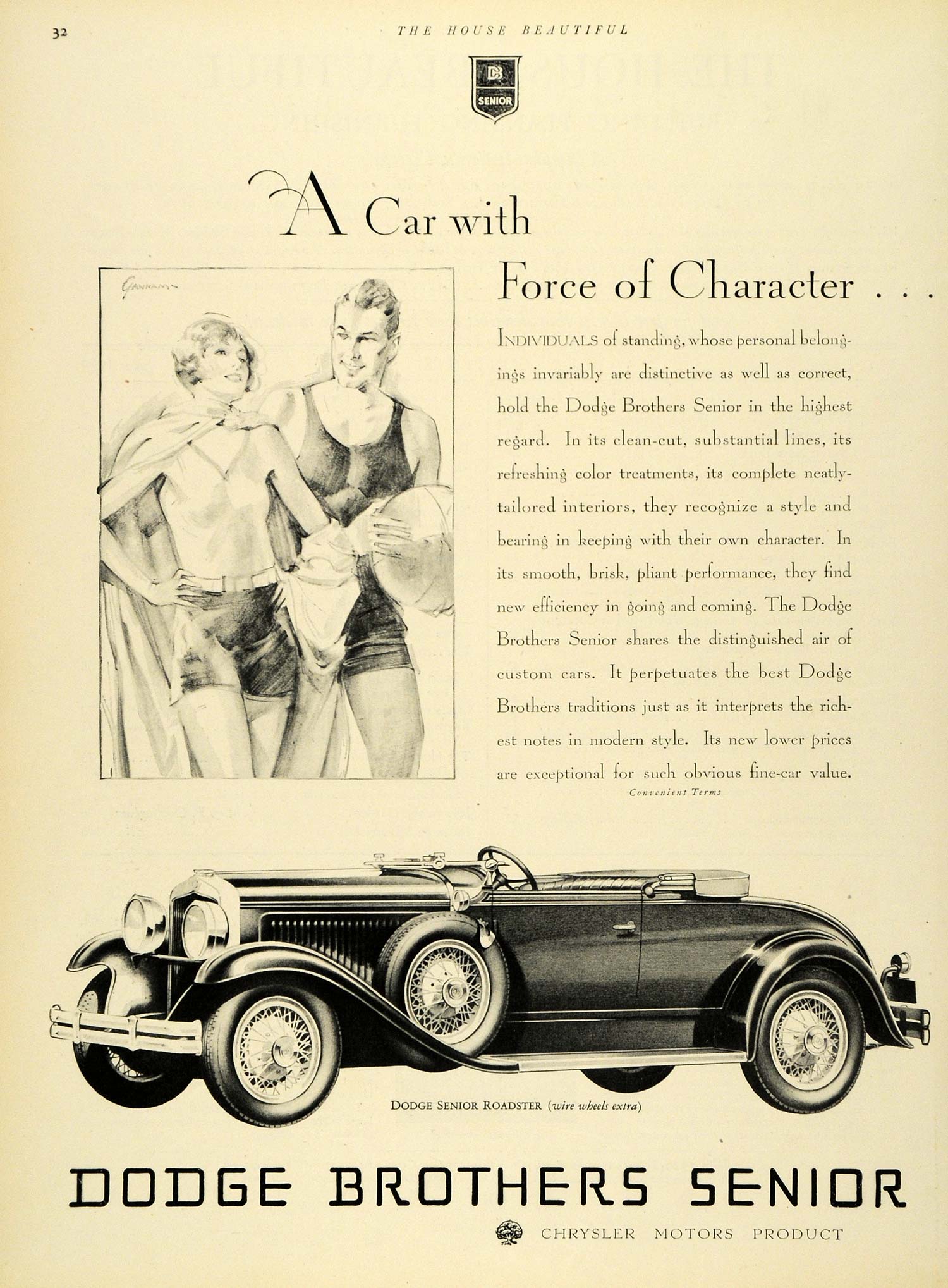 1929 Ad Dodge Brothers Senior Roadster Chrysler Motors Vehicle Car Couple HB2