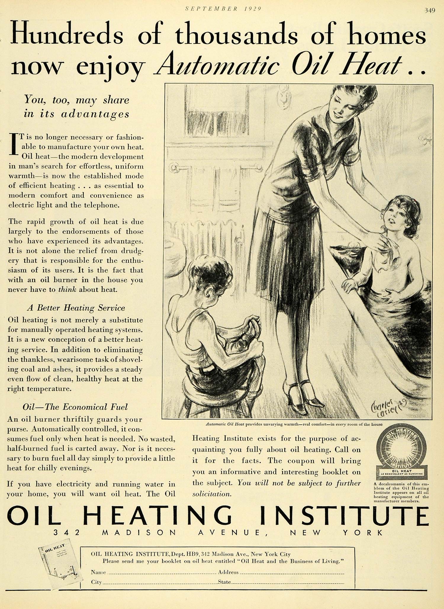 1929 Ad Oil Heating Institute Bath Children Bathroom Mother Family Radiator HB2