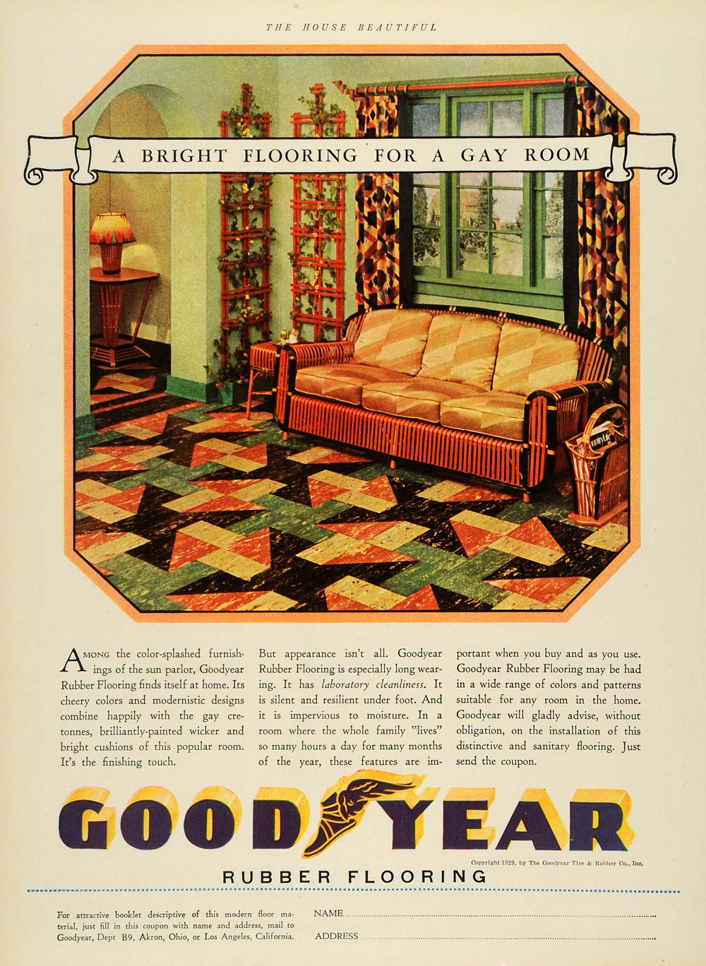 1929 Ad Goodyear Furniture Flooring Rubber Tire Home Decor Improvement House HB2