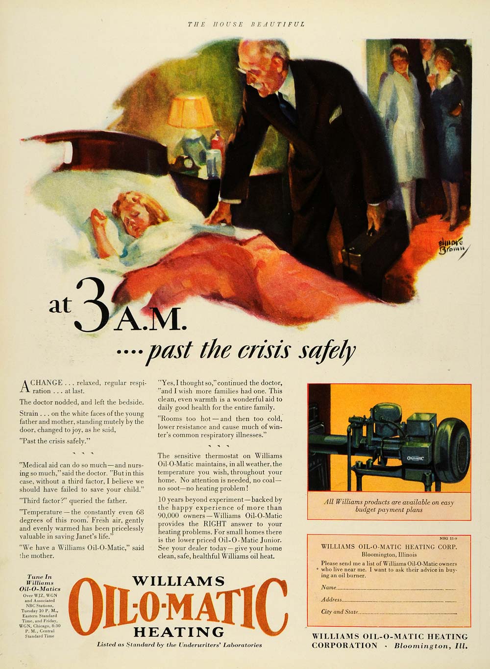 1929 Ad Williams Oil-o-Matic Heating Bloomington Illinois Health Medicine HB2