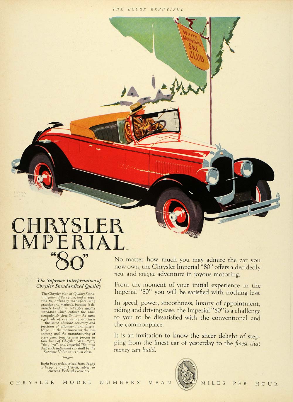 1927 Ad Chrysler Imperial 80 White Mountain Ski Club Automobile Car Vehicle HB3