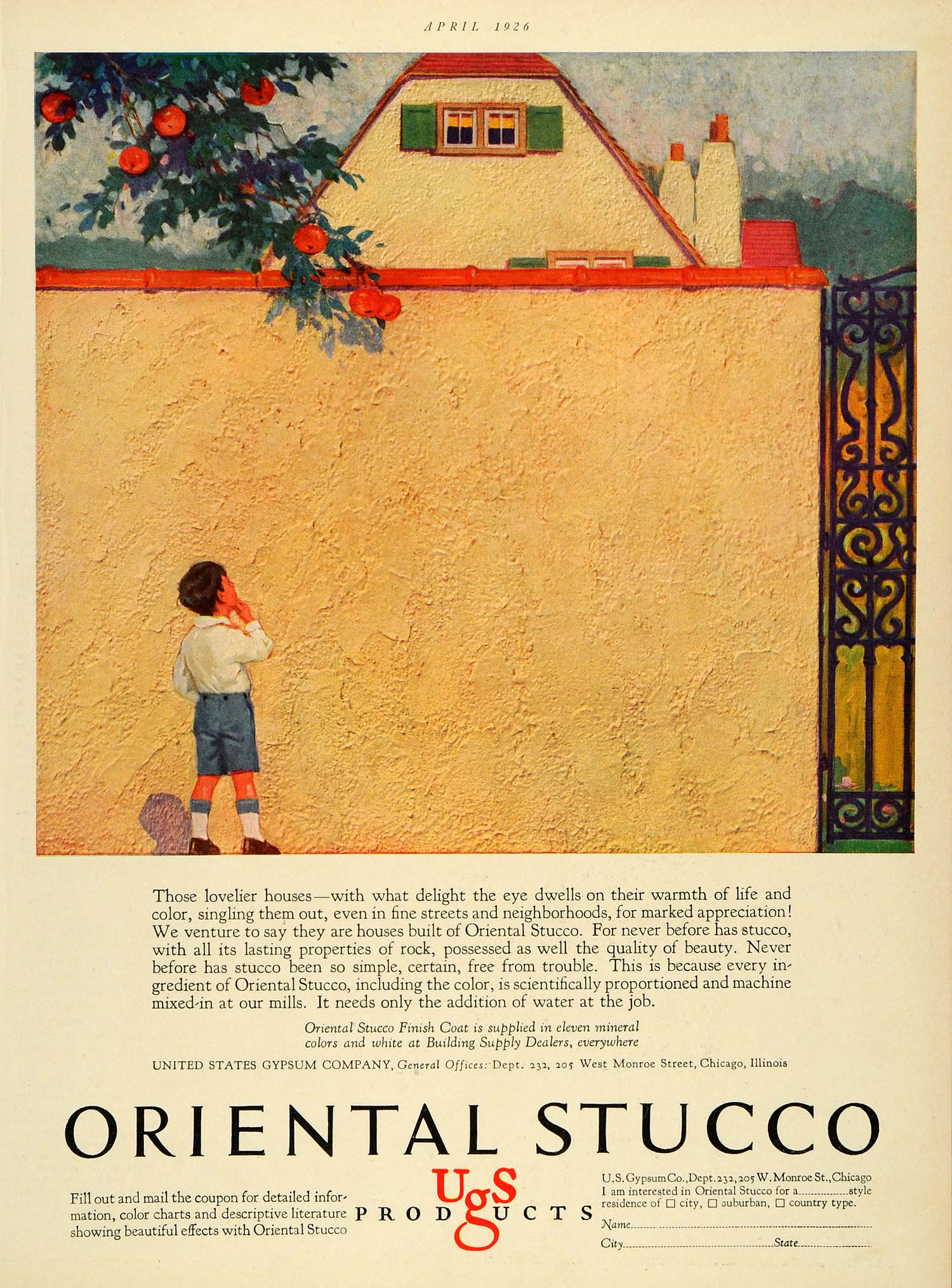 1926 Ad Oriental Stucco House Product Home Improvement Decor Gypsum Chicago HB3