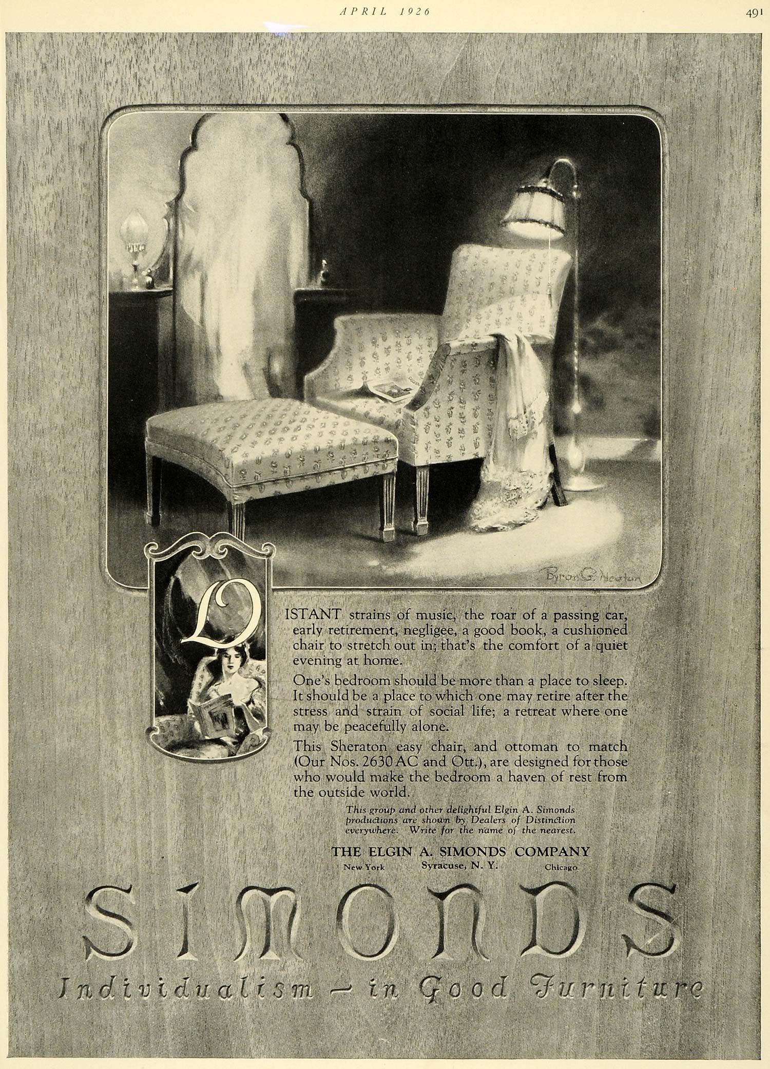 1926 Ad Elgin Simonds Syracuse Furniture Byron Newton Home Decor Sheraton HB3