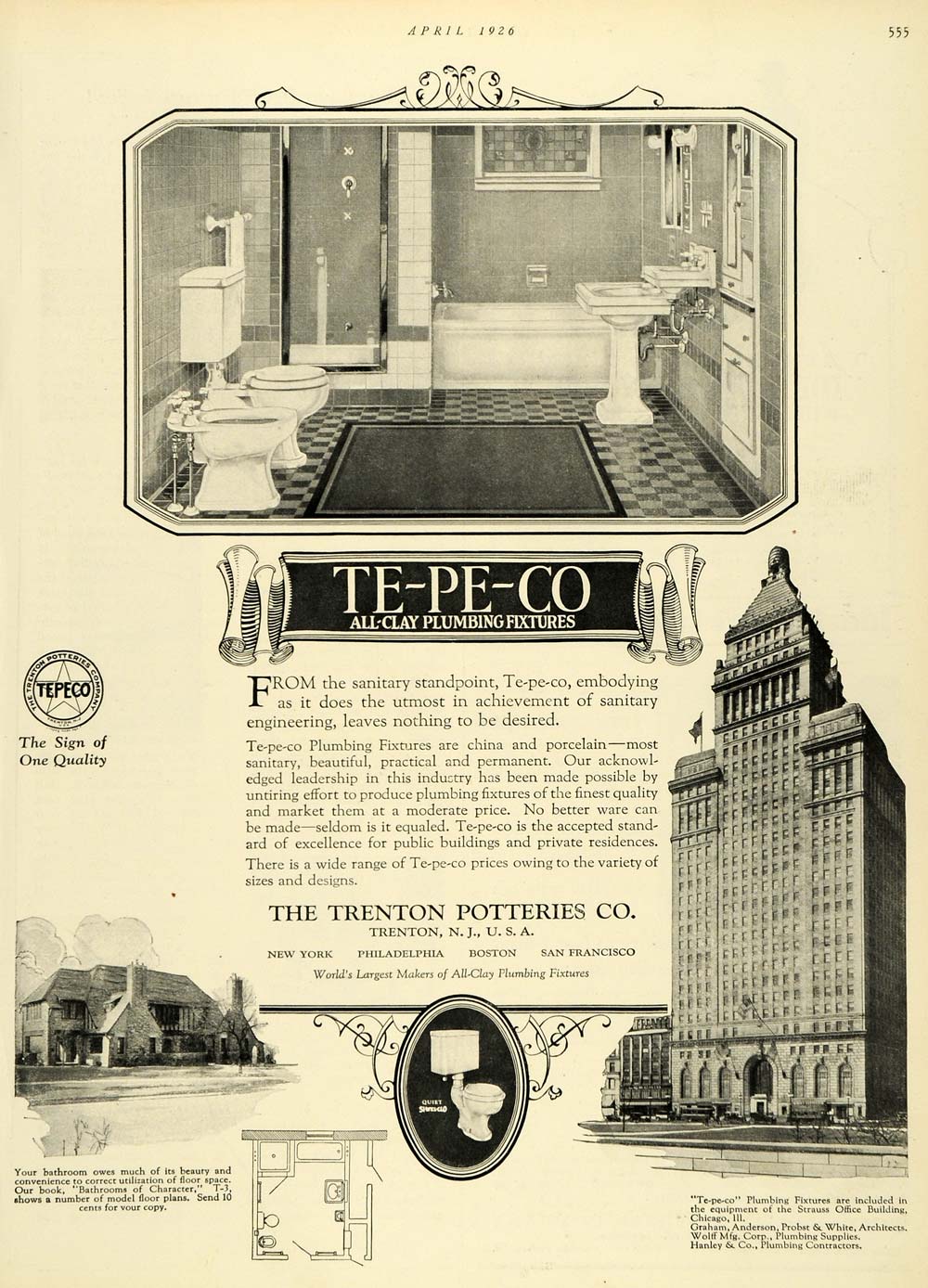 1926 Ad Te Pe Co Clay Plumbing Bathroom Fixtures Trenton Potteries New HB3