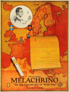 1926 Ad Melachrino Tobacco Cigarettes Prince Wilhelm Sweden Letter Antique HB3