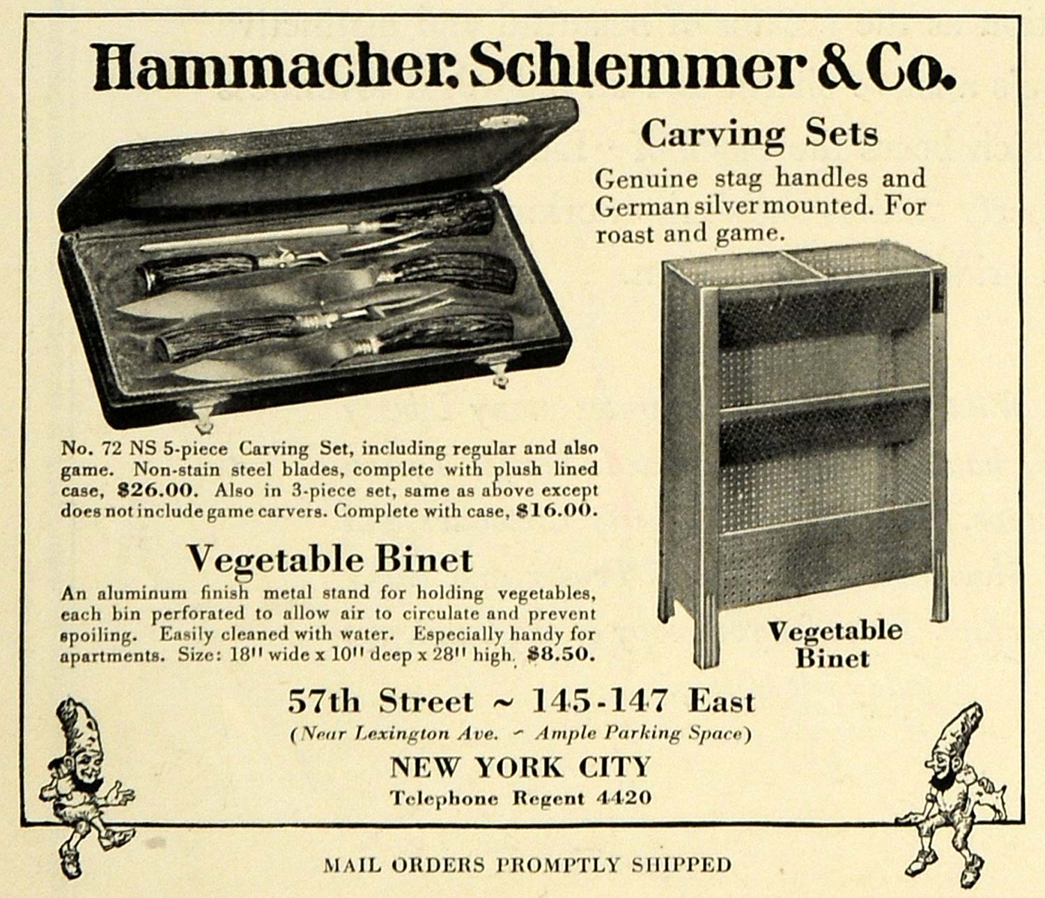 1927 Ad Hammacher Schlemmer Carving Knives Vegetable Binet Cabinet HB3