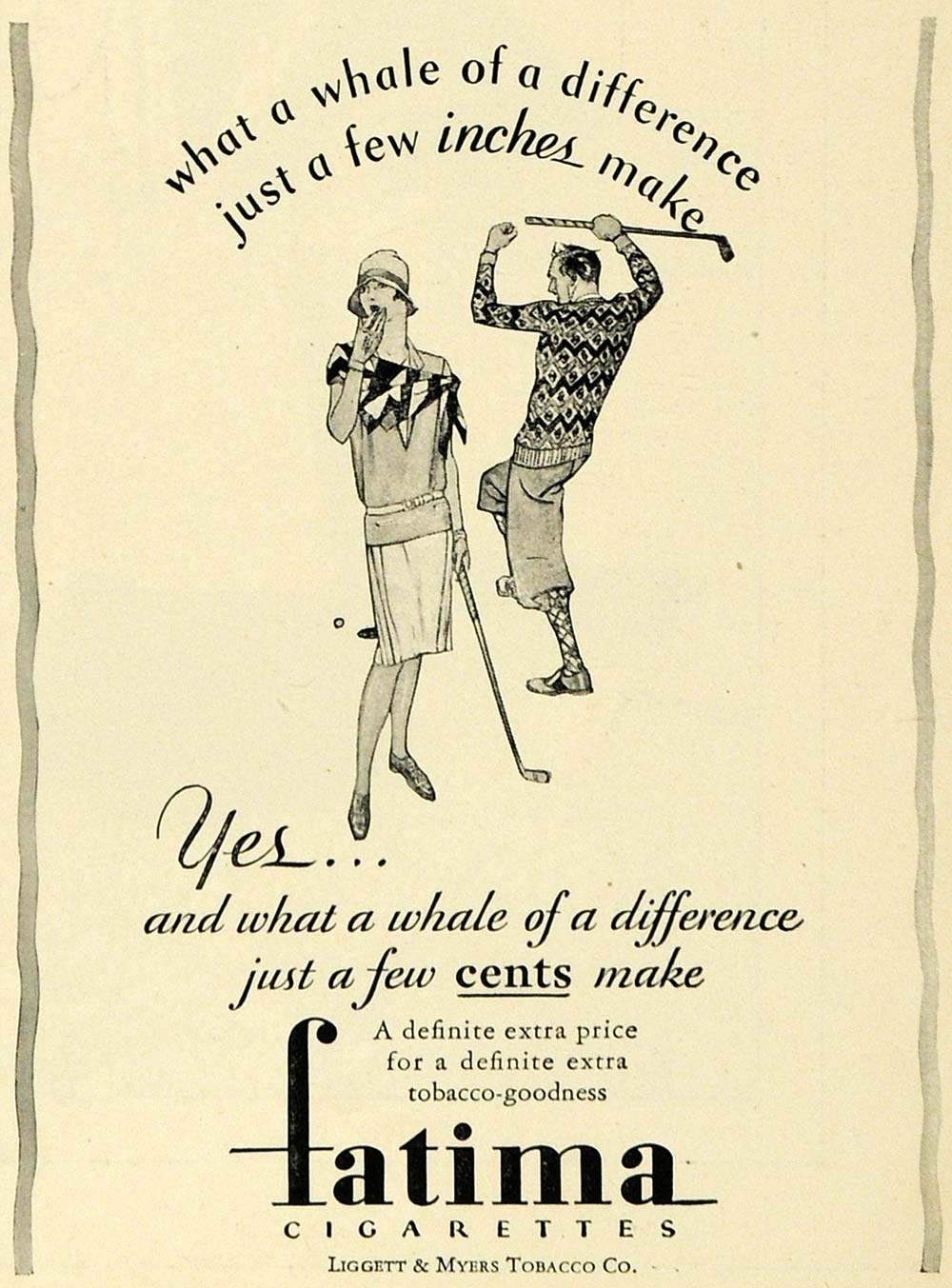 1929 Ad Fatima Liggett Myers Tobacco Cigarettes Golf Smoking Sports HB3