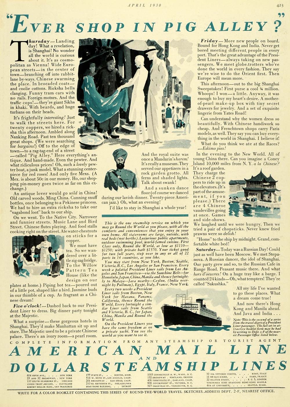 1930 Ad American Mail Line Dollar Steamship Line Travel Ship Transport Pig HB3