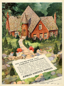 1930 Ad Fireproof Ambler Asbestos Roofing Shingles Sheathing Home HB3