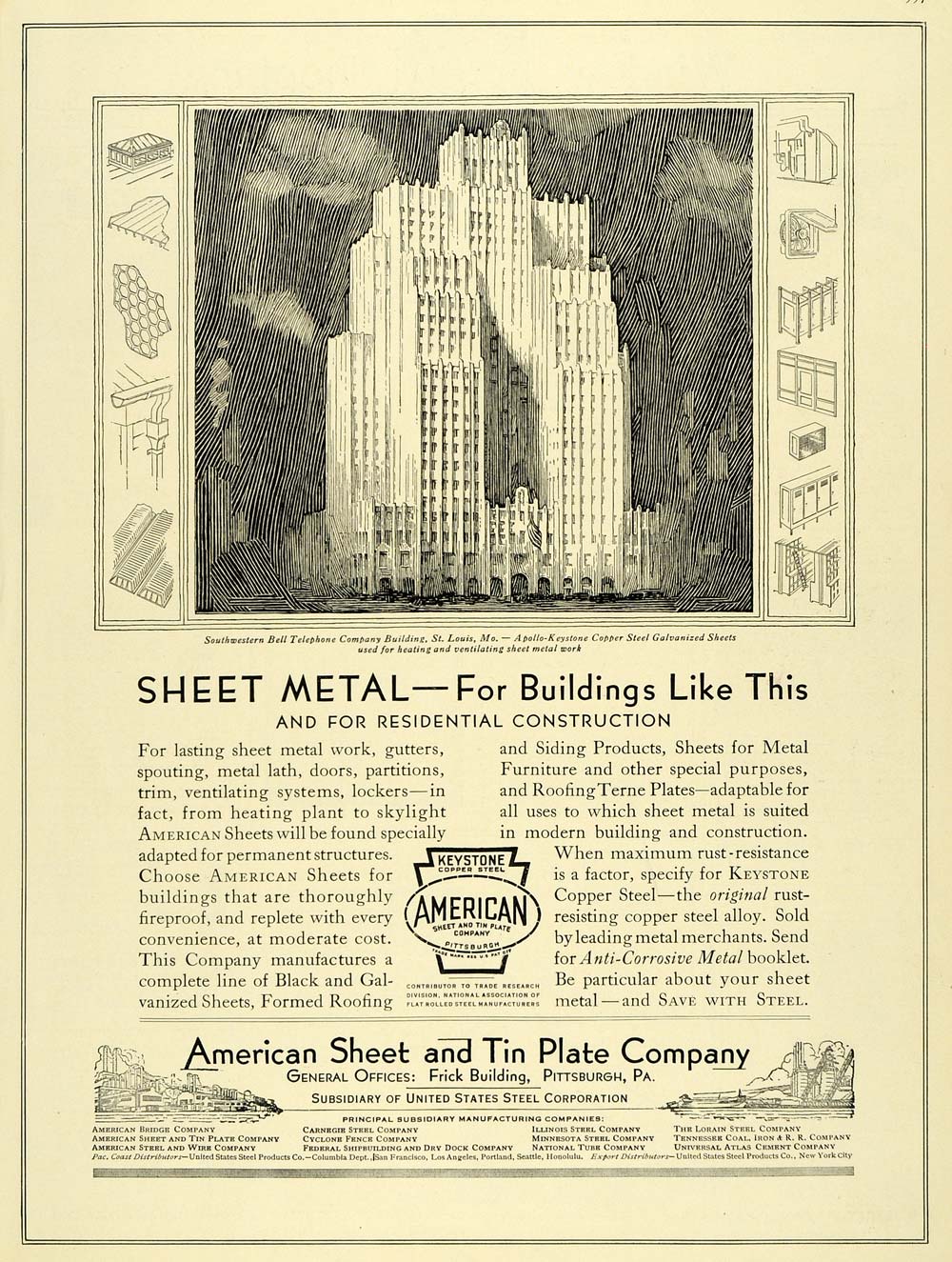 1930 Ad American Sheet Metal Industrial Southwestern Bell Telephone St HB3