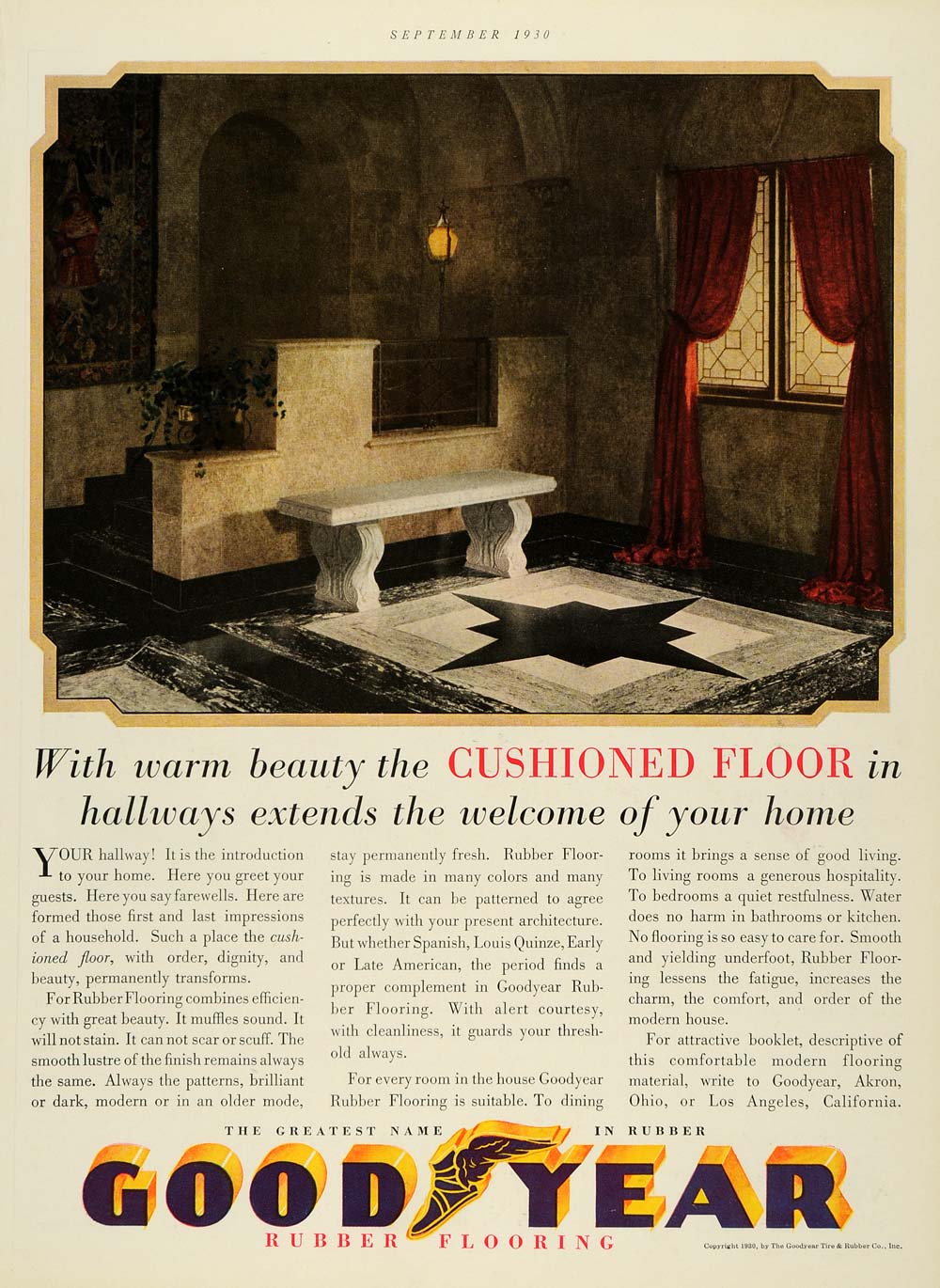 1930 Ad Hallway Interior Design Cushioned Floors Good Year Rubber Flooring HB3
