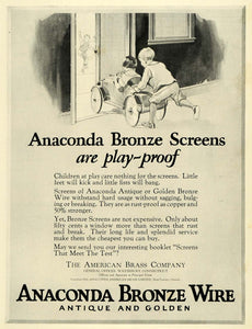 1925 Ad Screens Children Playing Antique Golden Anaconda Bronze Wire Brass HB3