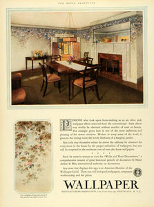 1925 Ad Wallpaper Dining Room Interior Design Decor Floral Pattern Fireplace HB3