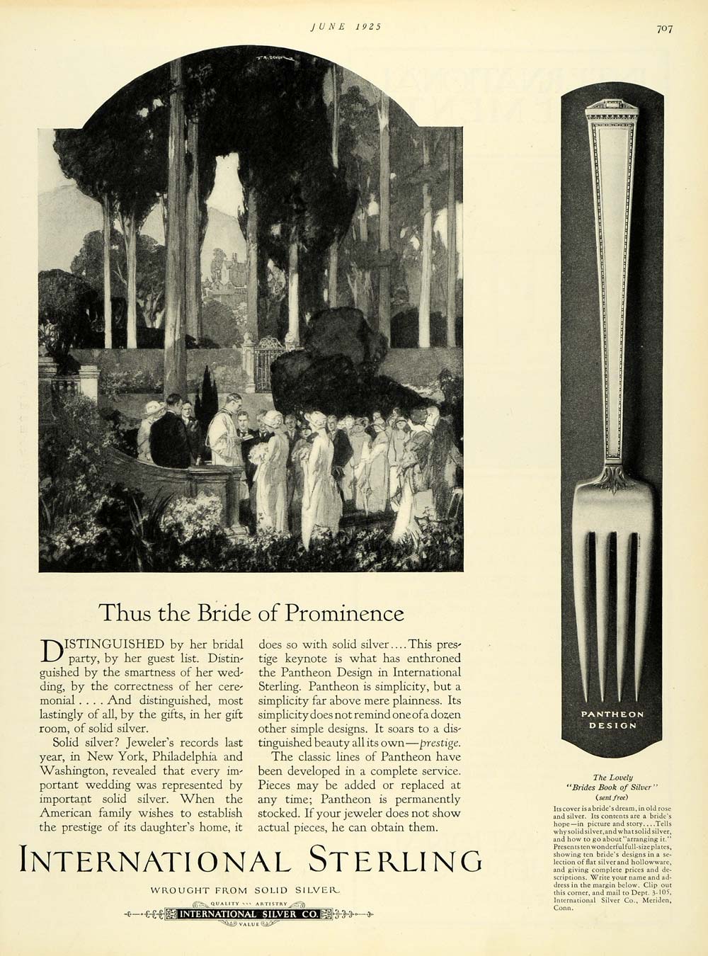1925 Ad Wedding Bride International Sterling Pantheon Design Silver Fork HB3