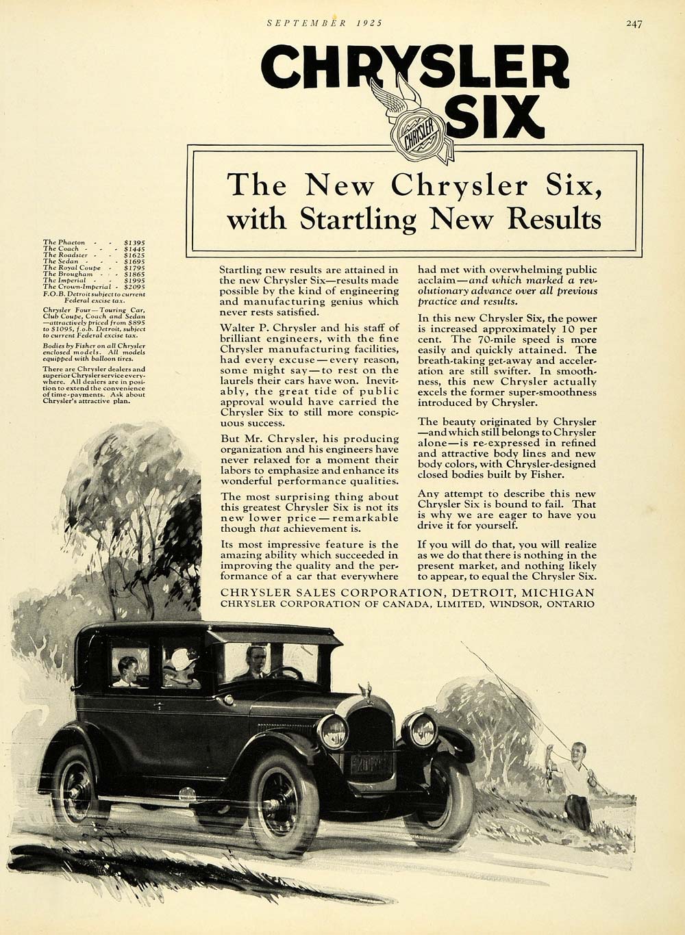 1925 Ad Vintage Fishing Chrysler Sales Automobile Family Trip Detroit HB3