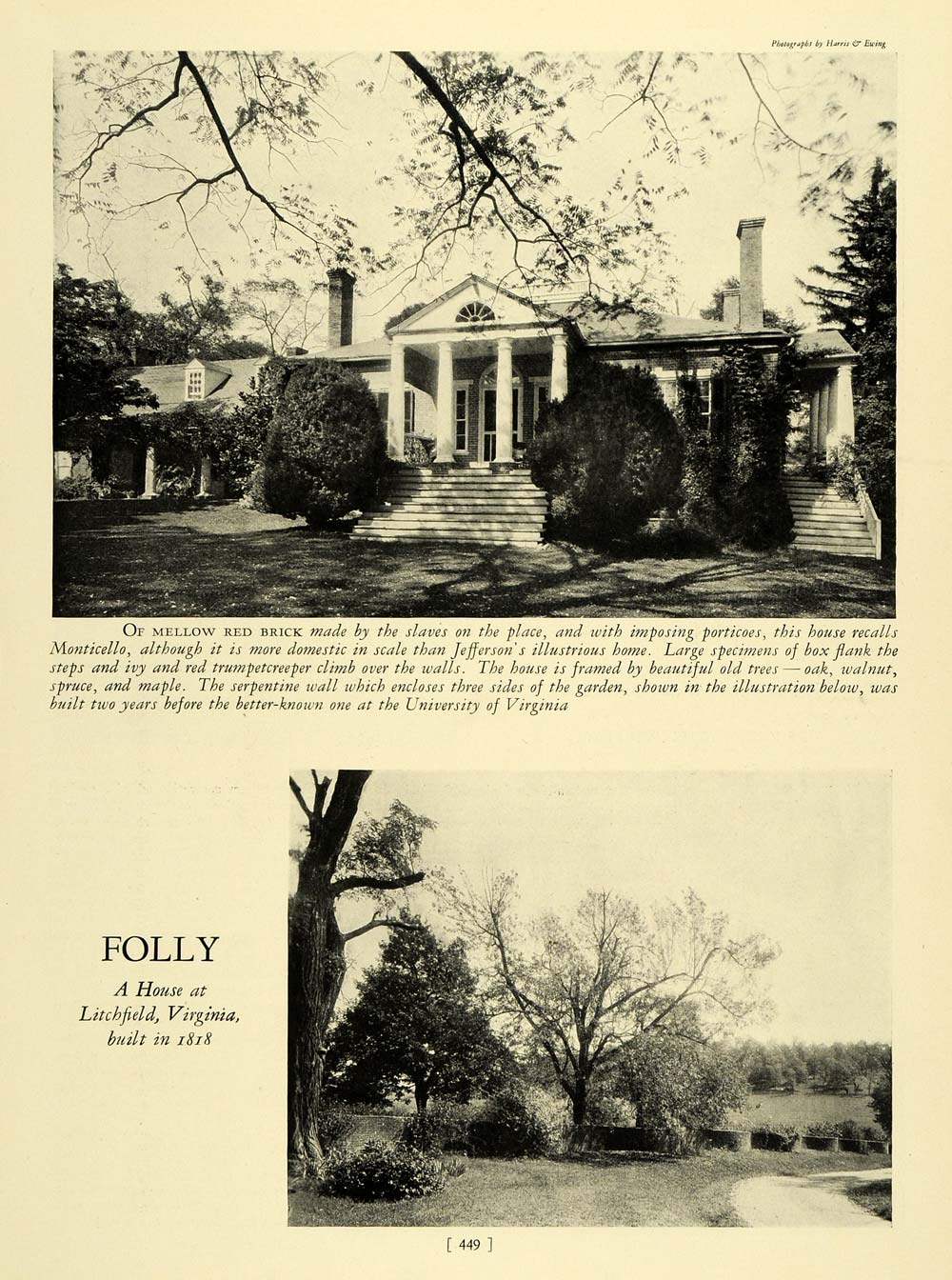 1930 Print Folly Litchfield Virginia Monticello Thomas Jefferson University HB3