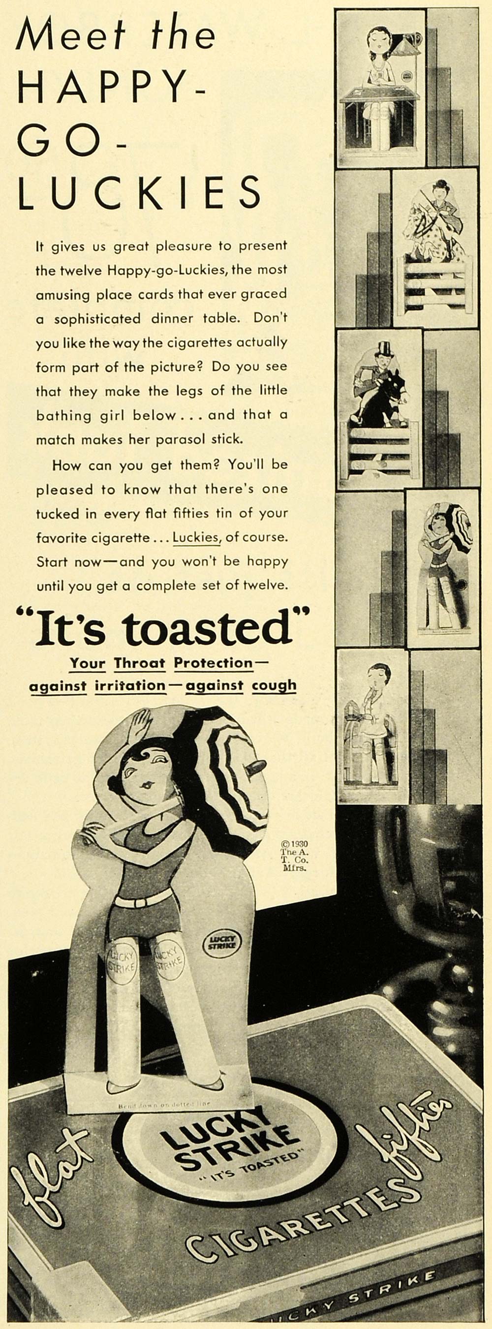 1930 Ad Lucky Strike Cigarettes Tobacco Smoking Dinner Luckies Throat Cough HB3