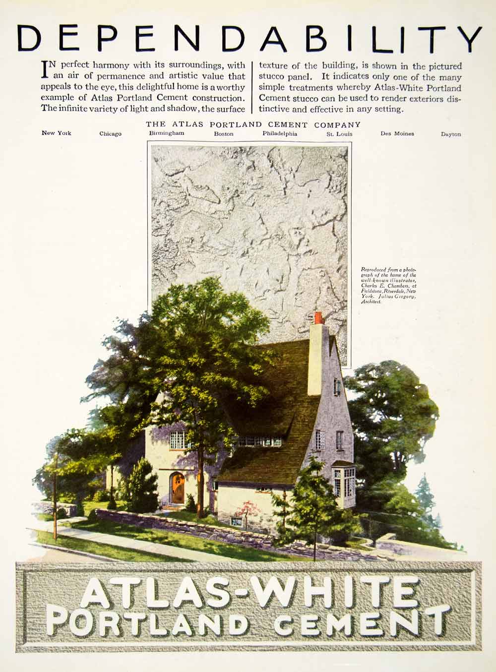 1922 Advert Atlas-White Portland Cement Atlas Charles Chambers Construction HB4