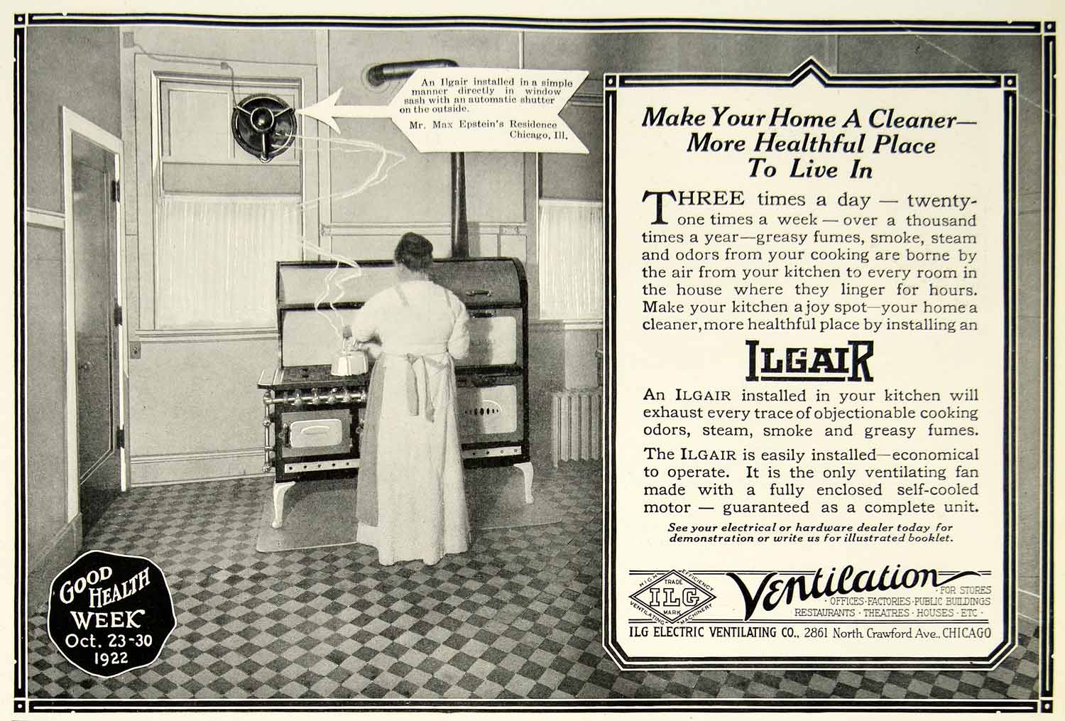 1922 Ad Ilgair Good Health Week Max Epsteins Ventilation Air Vent 2861 HB4