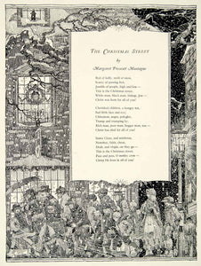 1922 Print Christmas Street Margaret Prescott Montague Poem Scene Children HB4