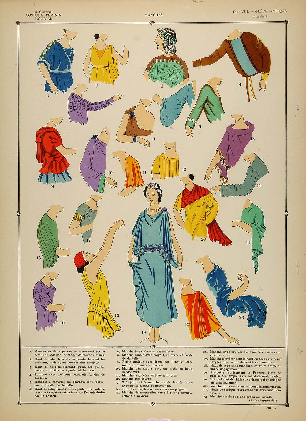 1922 Pochoir Greek Women Grecian Costume Sleeve Detail - ORIGINAL HCF1