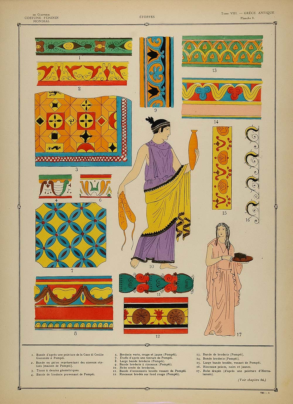 1922 Pochoir Greek Women Costume Fabric Embroidery NICE - ORIGINAL HCF1