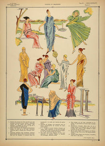 1922 Pochoir Greco Roman Women Tunic Cloaks Costume - ORIGINAL HCF1