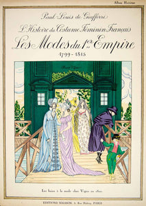1922 Pochoir Print Costume Fashion First French Empire Women Dress Bonnets HCF2 - Period Paper
 - 1
