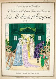 1922 Pochoir Print Costume Fashion First French Empire Women Dress Bonnets HCF2 - Period Paper
 - 2