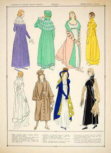 1922 Pochoir Print Costume Fashion Coats Overcoat First French Empire Women HCF2