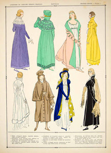 1922 Pochoir Print Costume Fashion Coats Overcoat First French Empire Women HCF2