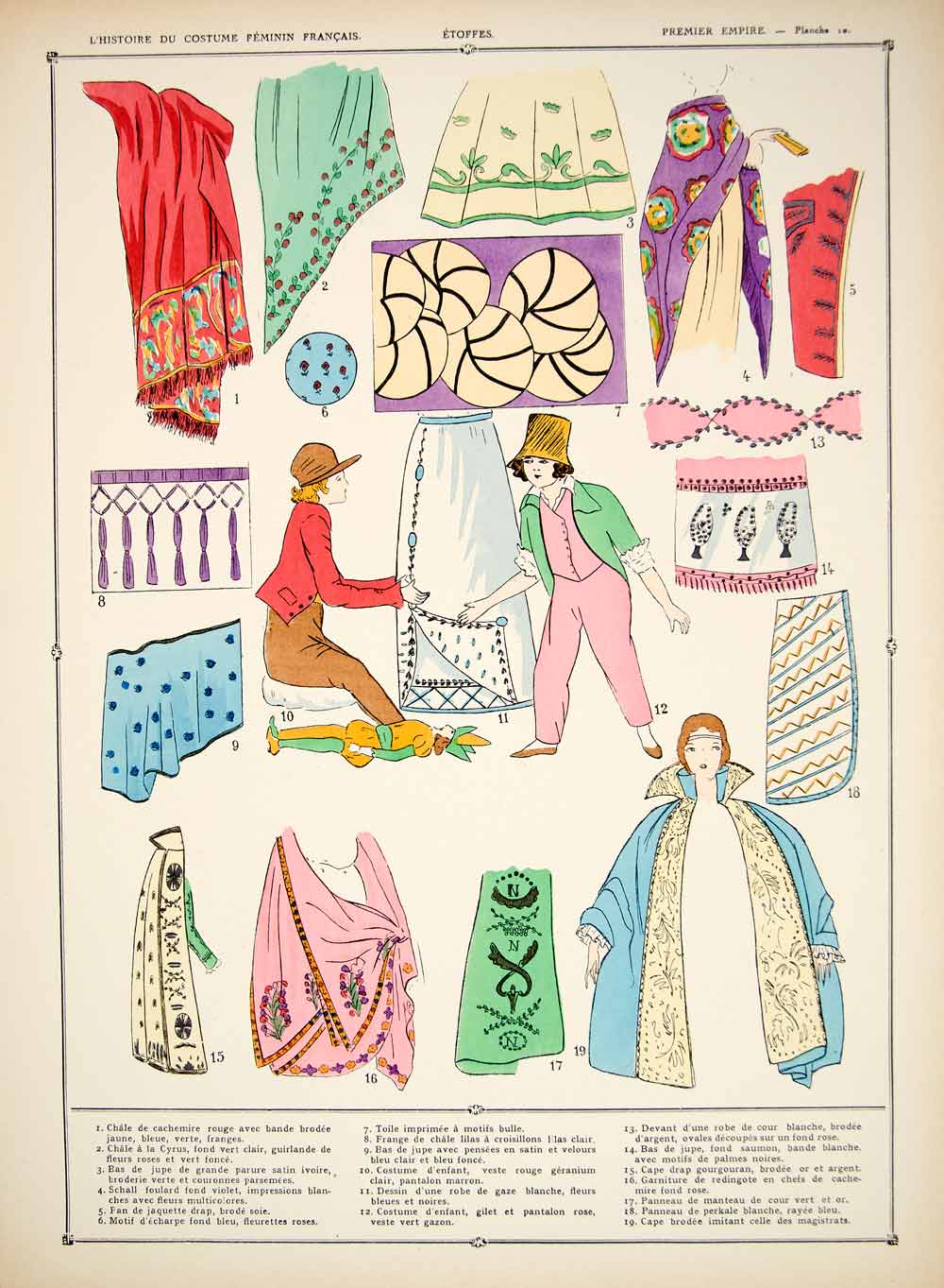 1922 Pochoir Print First French Empire Fashion Fabrics Clothing Decorative HCF2