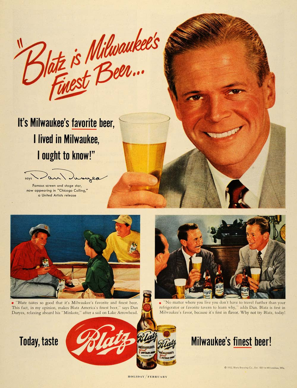 1952 Ad Blatz Brewing Co. Beer Milwaukee Dan Duryea - ORIGINAL ADVERTI –  Period Paper Historic Art LLC