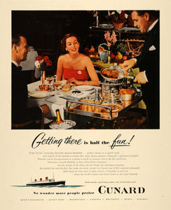 1952 Ad Cunard Line Cruise Crepes Suzette Dinner Ship - ORIGINAL HDL1