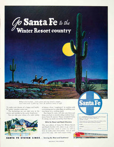 1948 Ad Santa Fe System Lines Winter Resort Country Landscape Cowboy Travel HDL2