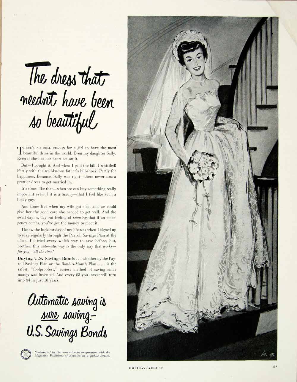 1950 Ad US Savings Bond Public Service Daughter Wedding Dress Portrait HDL2
