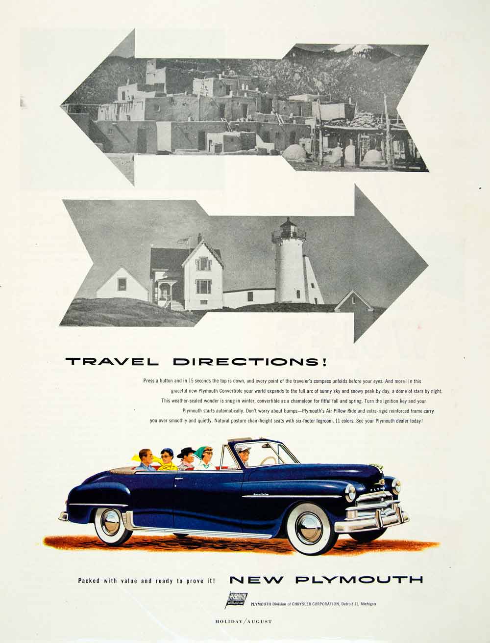 1950 Ad Plymouth Chrysler Michigan Travel Direction Convertible Cityscape HDL2