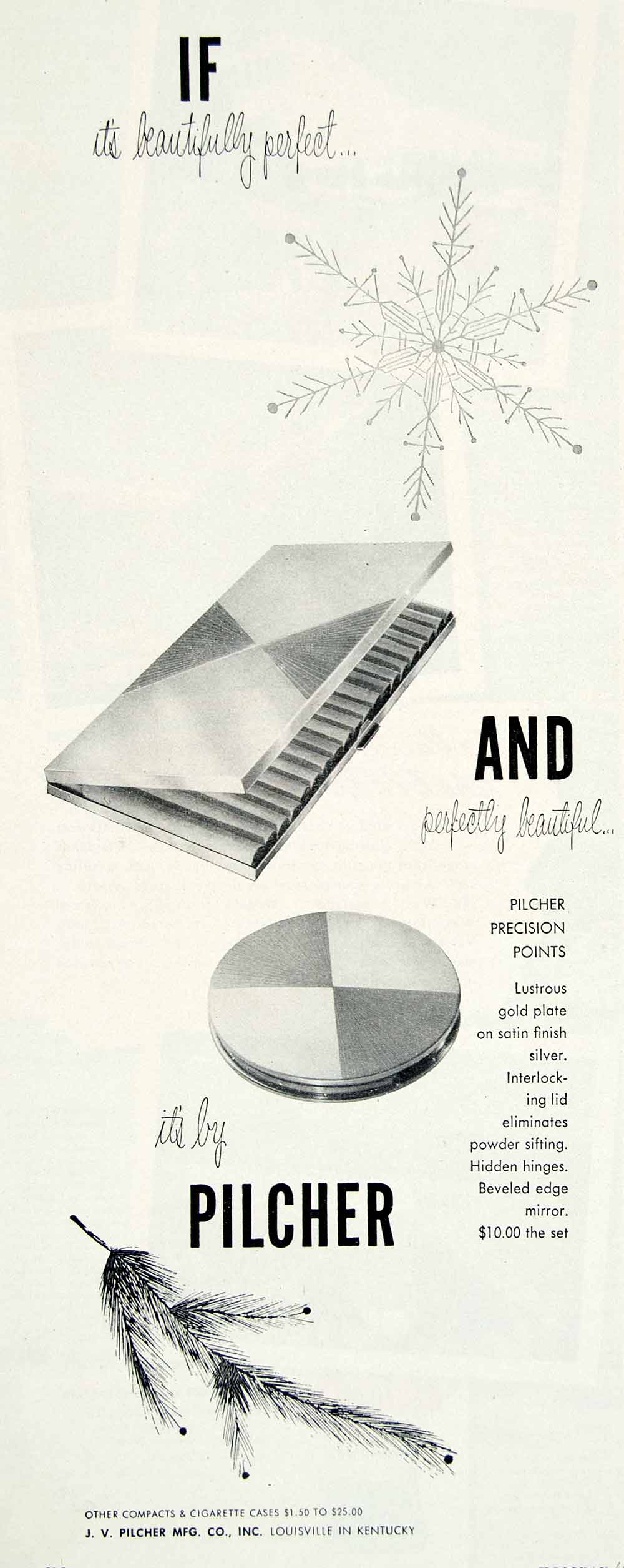 1948 Ad Pilcher Compact Cigarette Cases Metal Snowflake Gift Christmas HDL2